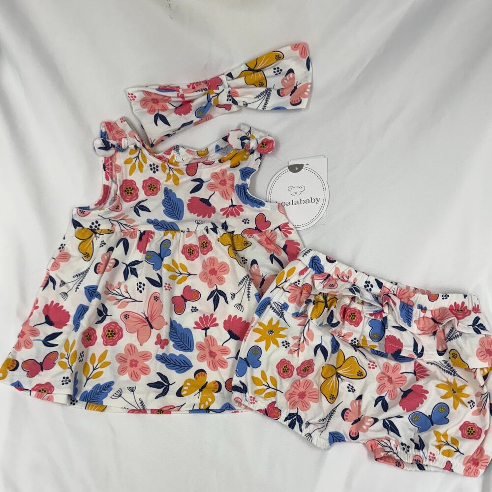 Koala Baby Boutique White Floral Knit Dress, Bloomers, Headband, 9-12 months NWT